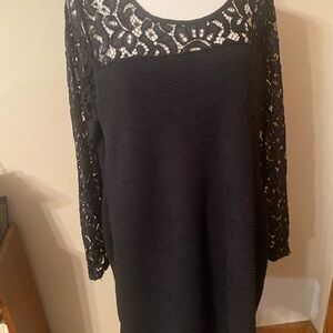 “ny collection” Black Dress with Lace Long Sleeves and Shoulders. Size Petite XL